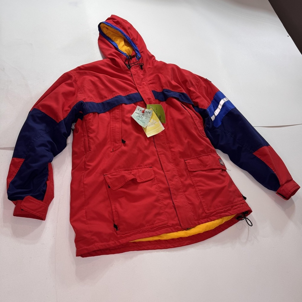 VTG 90s Obermeyer Jacket Mens XL Red Blue Colorblock Hooded Ski Insulated